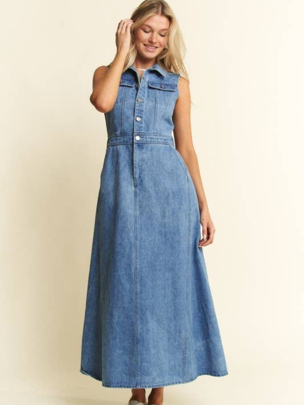 Denim Sleeveless A-Line Dress